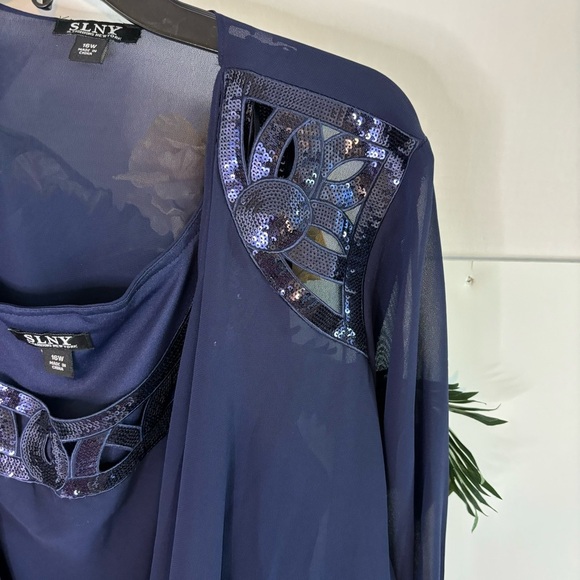 S.L. Fashions Womens Plus Size Embellished Tiered Jacket Dress Size 16 - Picture 7 of 14